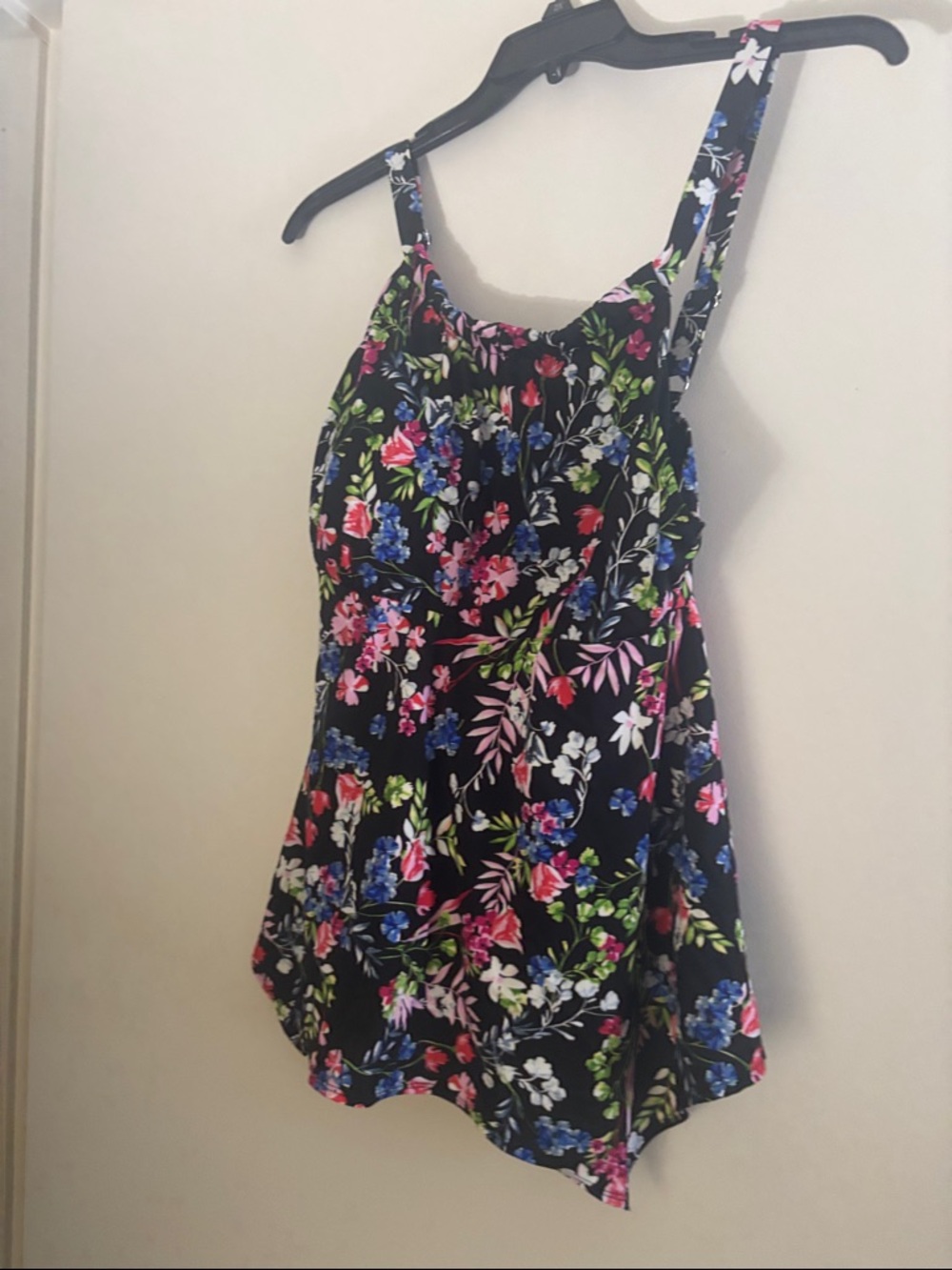 Avenue Black Floral swim top with Pink Blue Green Accents. Never worn.